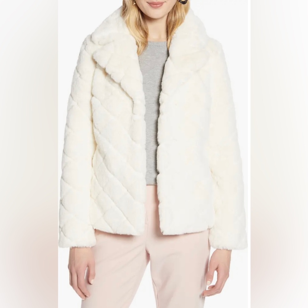 Halogen faux off white fur coat